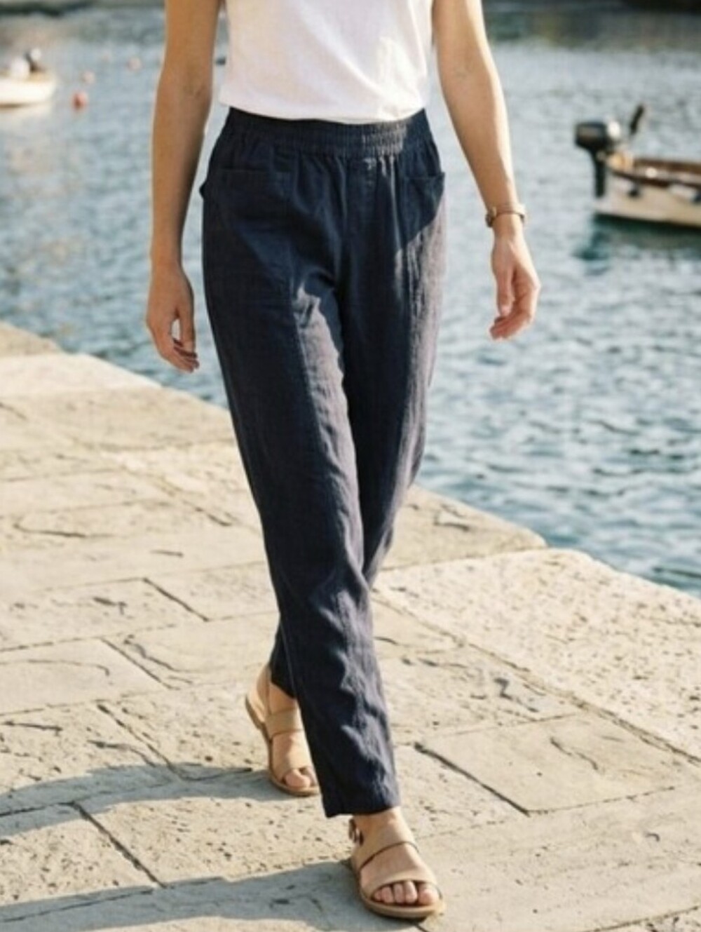 Caslon Women's Coastal Grandma Resortwear Navy Linen Blend Pant Size XS